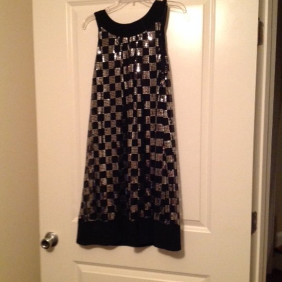 Black Sequin Checkered Party Dress - Size 12 - Picture 3 of 3